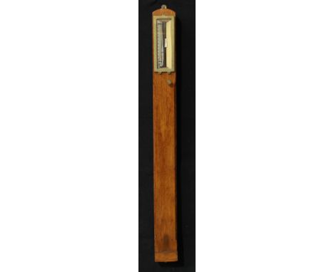 An oak cased 'coal mine' stick barometer, John Davis &amp; Son, Derby, 95cm high, 9cm wide 