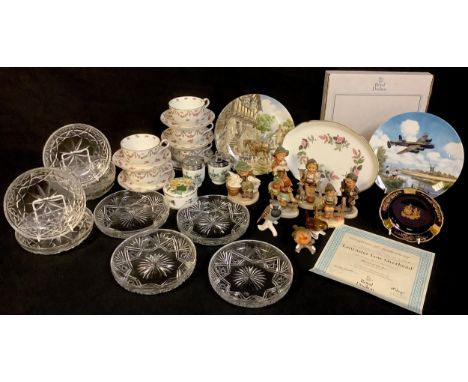 A Goebel Hummel figure; others; three Goebel birds; a pair of Royal Worcester egg coddlers; collector's plates; a Staffordshi