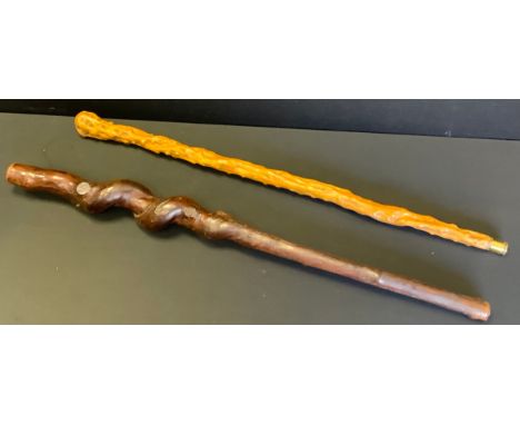 A 19th century rustic walking stick, knobbled, 90cm long;  another (2) 