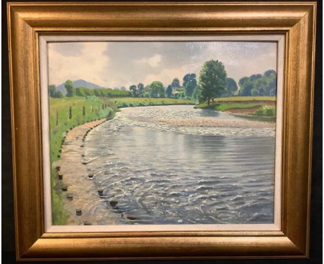 R Morson Hughes  The Usk from Abergavenny  signed, oil, 32cm x 39cm 