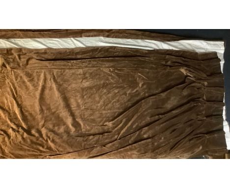 Textiles - a pair of large velvet pinch pleat curtains in brown (78" x 158") 
