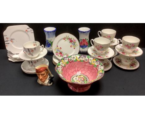 A Maling lustre bowl;  a Royal Doulton character jug, Blacksmith;   Marlborough June Garland tea service;  Salisbury Jewel te