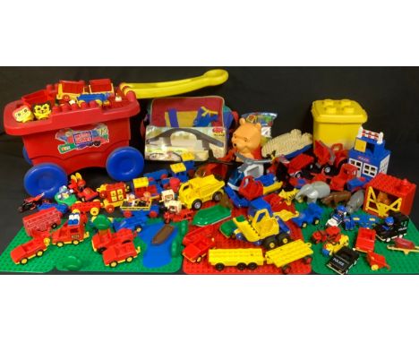 Duplo Lego - a large collection including train set with carriages, assorted various figures, zoo and other animals, helicopt