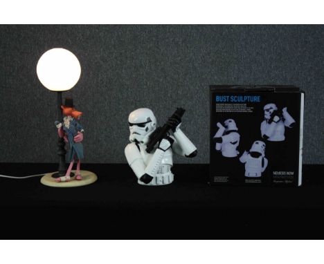 Pink Panther lamp and a boxed Star Wars figurine. H.51 cm. (largest) 