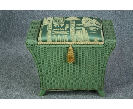 Linen basket, vintage Loom style with original upholstery. H.44 W.53 D.30cm. 