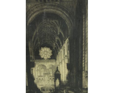 Etching. Cathedral interior. Signed bottom right. Framed. H.50 W.30 cm.