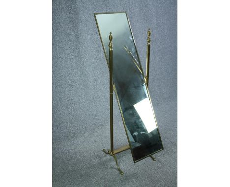 Cheval mirror, vintage brass framed, full height. H.137 W.40cm. 