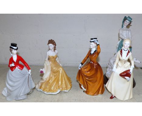 Two Royal Worcester figures:  "Golden Wedding" & "Equestrienne"; 3 similar figures