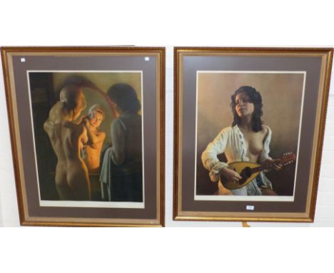 Riazzi Samimi:  signed limited edition colour print "The Mandolin Player"; and another by the same artist, uniformly framed