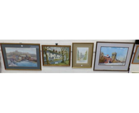 R H Fawkes:  Admiral Rodney, Prestbury, watercolour, signed, 11½" x 15", framed and glazed; 3 other watercolours:  Prestbury 