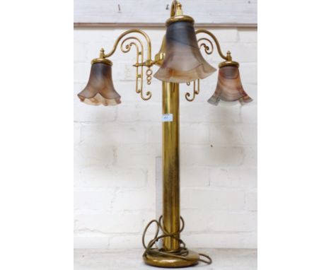 An Edwardian style 3-branch brass centre/table lamp with marble effect shades