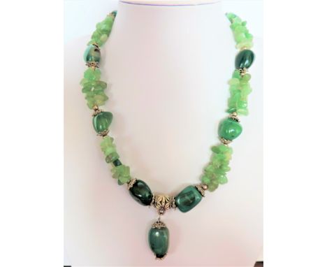 Vintage Jade &amp; Malachite Necklace.  A beautiful green Jade &amp; Malachite necklace inter spaced with silver metal beads 