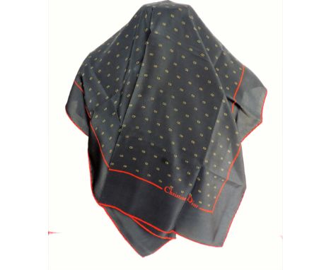 Christian Dior Blue Silk Scarf CD Gold Signature Monogram.  Circa 1980's Christian Dior's signature monogram silk scarf. Midn