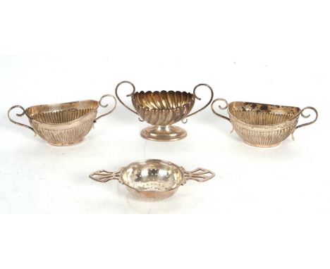 Mixed Lot: Pair of small Victorian boat shaped salts with part fluted bodies and twin handles, Chester 1899, makers mark for 