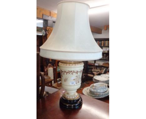 Victorian Aesthetic movement ceramic oil lamp, converted