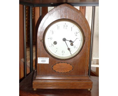 Edwardian inlaid mahogany arch topped mantle clock