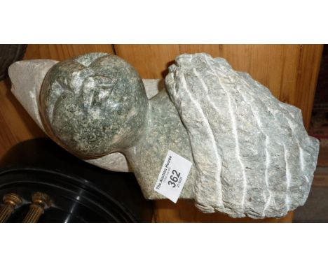 Tribal Art: carved granite bust with headdress