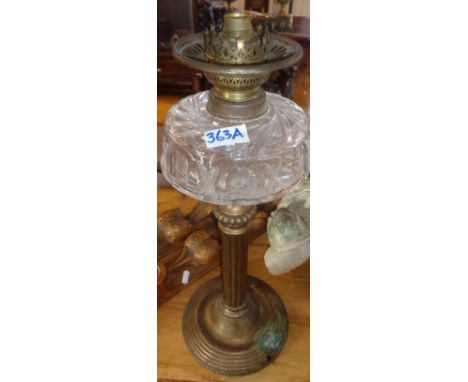 Victorian brass column oil lamp with glass reservoir (converted)