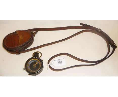 WW1 Short &amp; Mason Officer's prismatic compass, No. 42165 and dated 1916, in leather case stamped for W. Howe R.E. and Wes