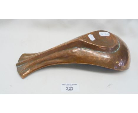 Tribal Art: hammered copper Indian Yoni water pouring vessel, 27cm long