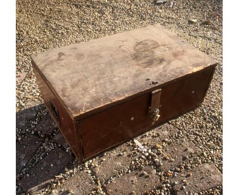 A vintage pine tool trunk and contents.