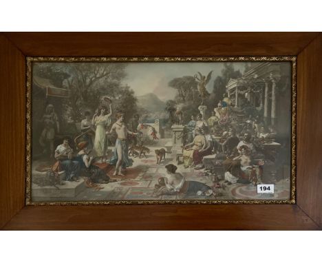 A Regency framed watercolour enhanced print of a Roman scene. Frame size 75 x 46cm.