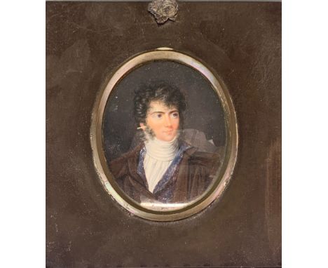 A fine Georgian handpainted portrait miniature of a young gentleman, frame size 15 x 17cm.