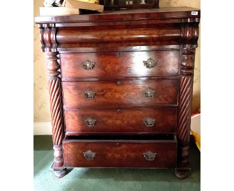 An impressive 19th century mahogany 5 drawer scotch chest, 131 x 56 x 108cm.