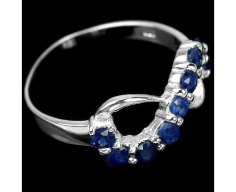 A 925 silver sapphire set infinity shaped ring, (K).