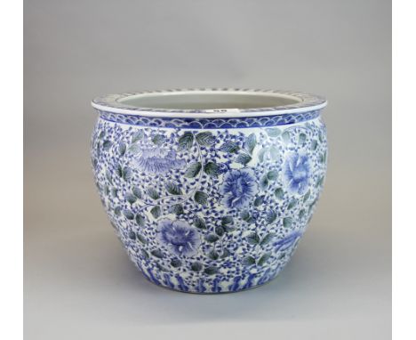 A Chinese handpainted porcelain fishbowl/planter, Dia. 32cm, H. 26cm.