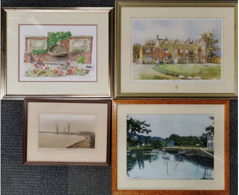 A pencil signed limited edition 34/125 print of Rochford Hall by Anne Jolly, together with a watercolour, an oil and a furthe