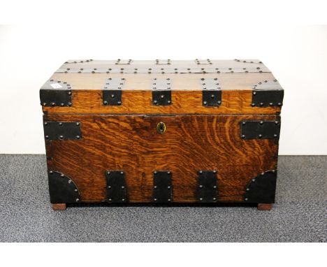 A 19th century metal bound oak trunk, 62 x 37 x 36cm.