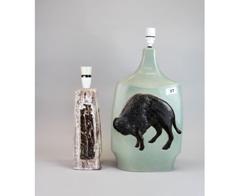 An interesting 1970's Cinque Ports Pottery lamp base, H. 48cm. Together with a further pottery lamp base.