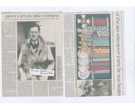 Signature and obituary of triple DFC winner Wing Commander Maurice Michael Stephens DSO DFC 3 & 232 Squadrons. He destroyed t