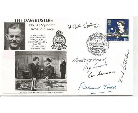 Dambusters Multiple signed cover 1989. The Dam Busters, No.617 Squadron, Royal Air Force. Cover design: Scene from the 1953 f