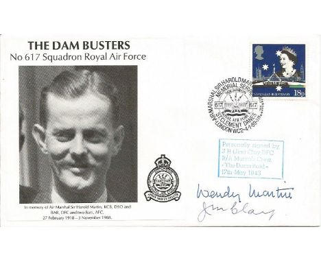 Jim Clay DFC signed The Dam Busters, No.617 Squadron, Royal Air Force. Cover with a large portrait of AM Sir Harold Mick Mart