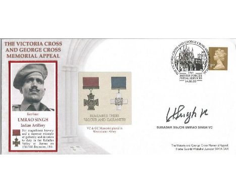 Subadar Major Umrao Singh VC signed 2003 Victoria George cross cover. Indian recipient of the Victoria Cross VC, the highest 