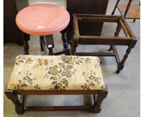 Three stools, barleytwist piano stool, etc. 