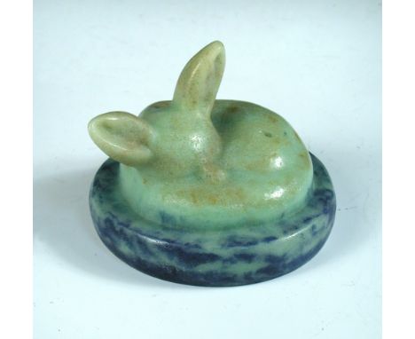 After Almeric Walter, a pâte de verre glass model of a fox, possibly as a paperweight, modelled curled up upon a circular bas