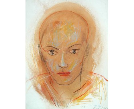 Dhruva Mistry, CBE, RA (Indian, b.1957) "Head" signed lower right "Dhruva Mistry '82" pencil and crayon, in a black painted f