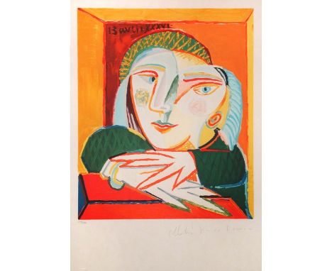 § After Pablo Picasso (Spanish, 1881-1973) Femme Accoudee a Sa Fenetre numbered lower left in pencil 396/500 and Estate signe