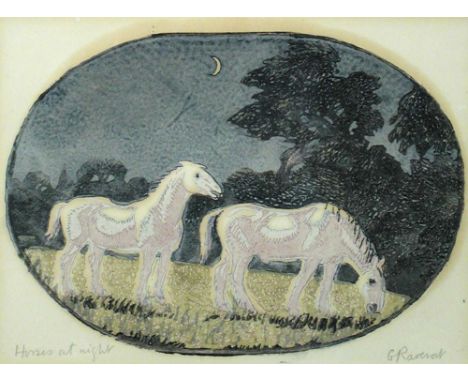 § Gwen Raverat (British, 1885-1957) Horses at night signed lower right "G Raverat" and inscribed with title lower left a hand