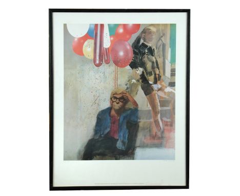 § Sir Peter Blake, RA (British, b.1932) Portrait of David Hockney, RA, with balloons signed lower right in pencil "Peter Blak