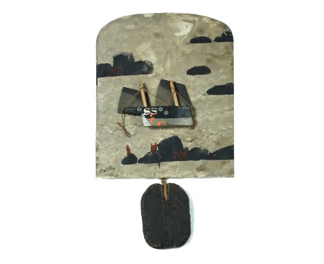 § John Maltby (born 1936), Albert, an early swingboat model, the boat against a painted background with pendulum below, signe