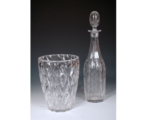 Clyne Farquharson for John Walsh Walsh, a cut glass decanter & stopper, the slender bottle form with cut and etched decoratio