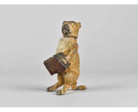 A Late 19th Century Austrian Novelty Cold Painted Spelter Study of Standing Dog Playing Accordion, with Nodding Head, 8.5cms 