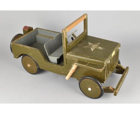 A Hand Made Wooden WWII American Army Jeep Toy, 53cms Wide 