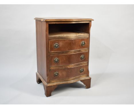 A Late 20th Century Serpentine Fronted Small Chest of Three Drawers with Open Section Over, Reeded Chamfered Sides, Bracket F