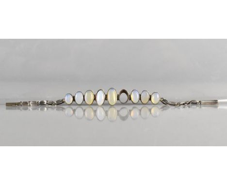 An Opal Mounted Bracelet, Largest Opal Cabochon Measuring 14x6.6mm, Collet Mounted in White Metal, One Missing and One Presen