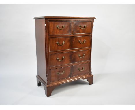 A Late 20th Century Mahogany Chest of Small Proportions Having Two Short and Three Long Drawers, Bracket Feet, Chamfered Side